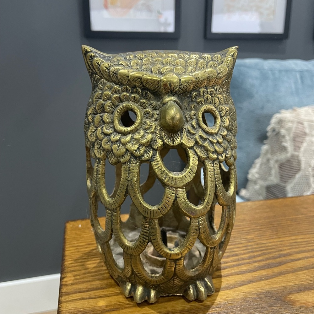 Antique Brass/Gold Owl Candle Holder/Decor Accent